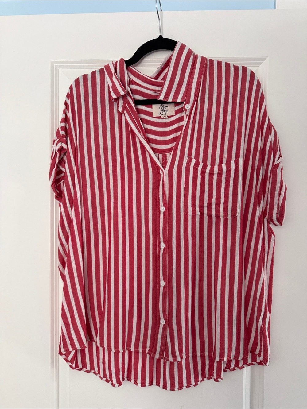 Striped Red and White Button-Down Shirt - Relaxed Women’s Top